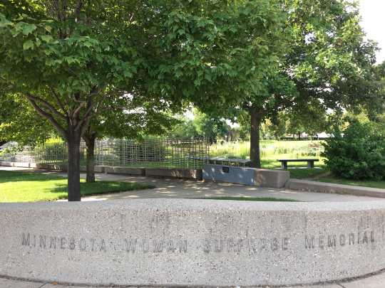 The Minnesota Woman Suffrage Memorial on the northeast corner of the upper state capitol mall, 2019. Photo by Linda A. Cameron.