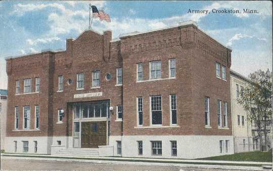 Postcard featuring the Armory in Crookston, Minnesota, ca. 1915.