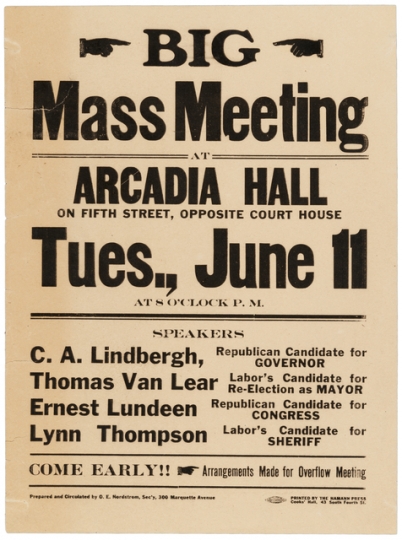 1918 campaign-event poster (Minneapolis)