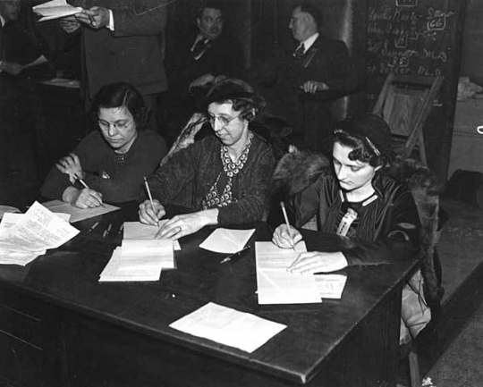 Black and white photograph of the Farmer-Labor party of Hennepin County chooses delegates, 1936.