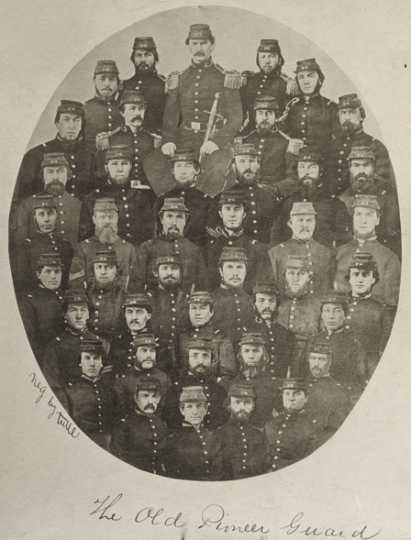 Black and white photograph of the Old Pioneer Guard, 1859. 