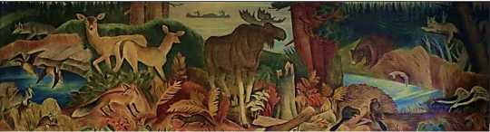 Color image of Wilderness, Elsa Jemne’s mural for the Ely Post Office, 1940.