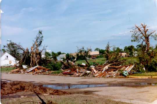 Damaged property in the town of Lake Wilson in the aftermath of the Chandler–Lake Wilson Tornado, June 1992.