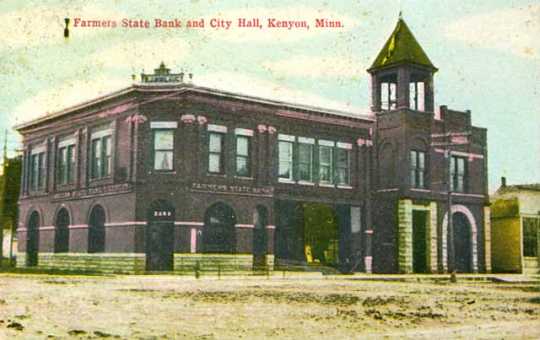 Color image of Kenyon's Farmers State Bank and City Hall, c.1910.
