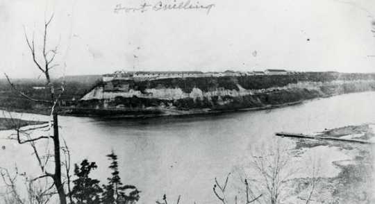 Black and white photograph of Fort Snelling, c.1865.