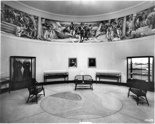 Black and white photograph of the interior of the Round Tower Museum, 1941.