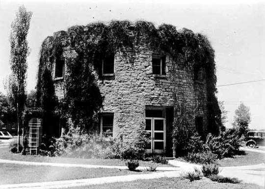 Black and white photograph of the round tower, 1936. Photographed by A.F. Raymond.