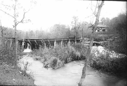 Black and white photograph of Godfrey Mill dam, Minnehaha Falls, c. 1889.