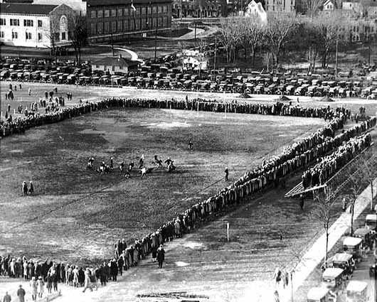 Black and white photograph of a small section of bleachers at the Parade in 1925 couldn't hold all the spectators.