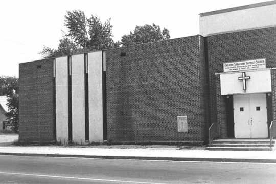 Black and white photograph of Greater Sabathani Baptist Church, 3805 Third Avenue South, Minneapolis, 1975.