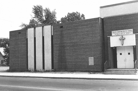 Black and white photograph of Greater Sabathani Baptist Church, 3805 Third Avenue South, Minneapolis, 1975.