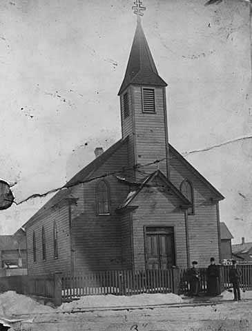 Black and white photograph of the original St. Mary’s Orthodox Cathedral building in Minneapolis, 1888.