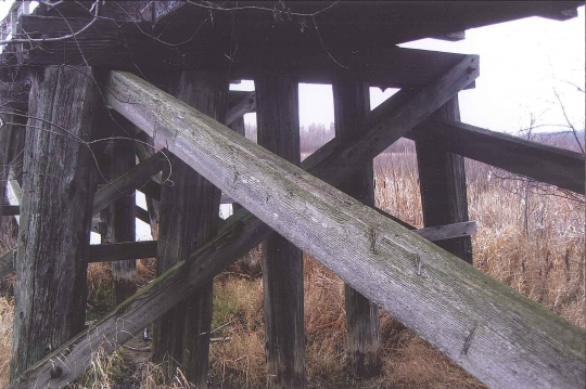 Minnesota and International Railway trestle bridge bent with sway brace and cross brace