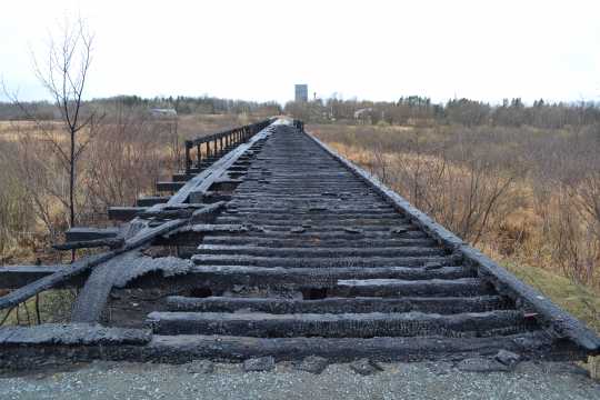 Minnesota and International Railway trestle bridge after the April 2015 fire