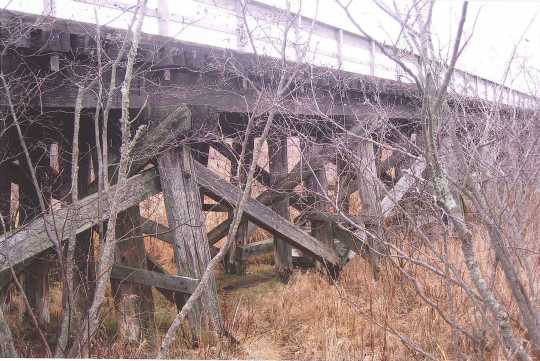 Minnesota and International Railway trestle bridge west side substructure and rail