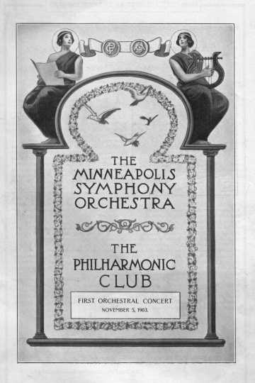Black and white scan of the initial concert program of the Minneapolis Symphony Orchestra at Exhibition Auditorium, Minneapolis, Minnesota, November 5, 1903.