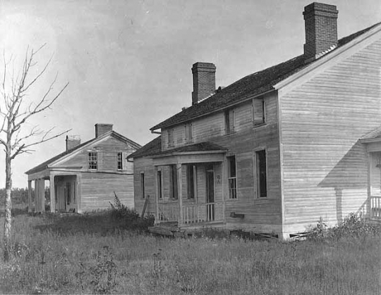 Black and white photograph of abandoned Fort Ripley, c.1895.