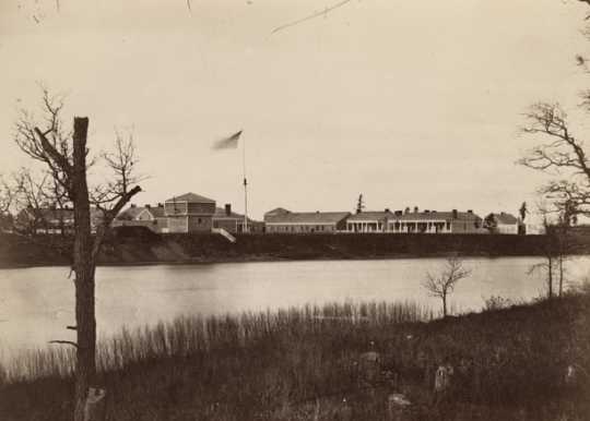 Black and white photograph of Fort Ripley, 1862. 