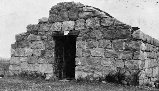 Black and white photograph of the powder house ruins at Fort Ripley, 1926.