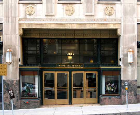 Color image of the main entrance of the Minnesota Building, 2009.