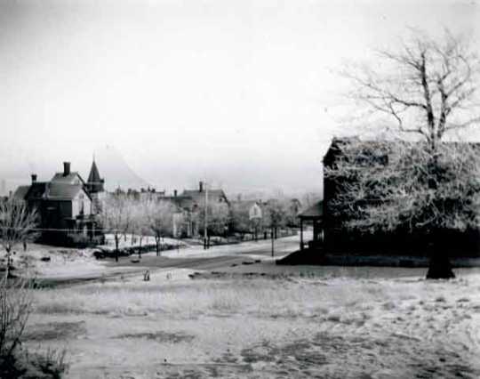 Black and white photograph of Rondo Avenue from the Josiah B. Cheney residence (604 Rondo Avenue), ca. 1900.