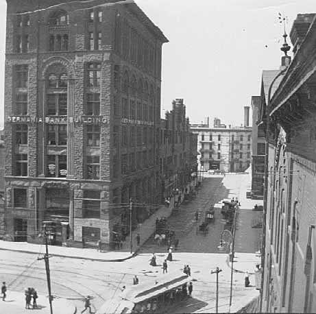 Black and white photograph of the Germania Bank Building, 6 West Fifth Street, St. Paul, ca. 1895.