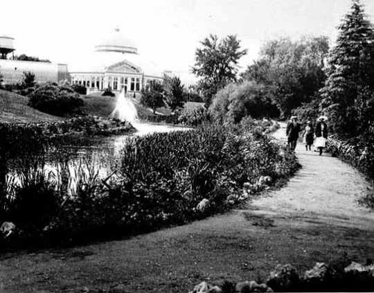Black and white photograph of the Conservatory exterior, ca. 1916. Photograph by William J. Hosted.