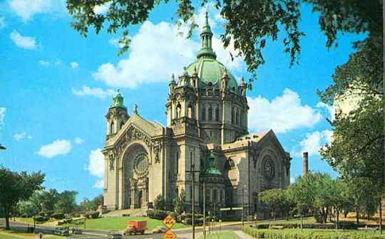 Color postcard of the fourth Cathedral of St. Paul, c.1956.