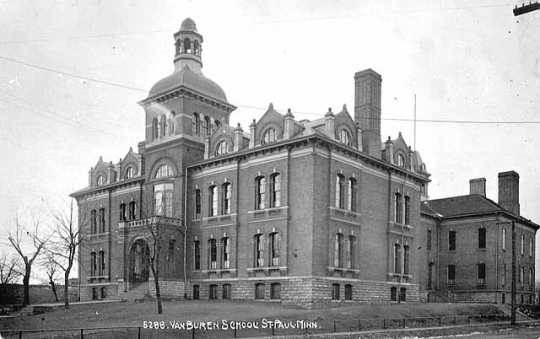 Black and white photograph of Van Buren School (275 Maple Street, St. Paul), ca. 1905.