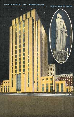 Color postcard view of the third Ramsey County courthouse, also used as St. Paul's City Hall, c.1935. 
