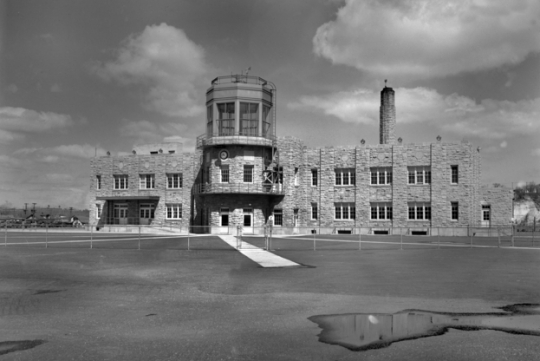 Black and white photograph of the Holman Field Administration Building, c.1940. 