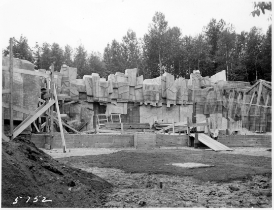 Photograph of the bear den at the Duluth Zoo, ca. 1940.