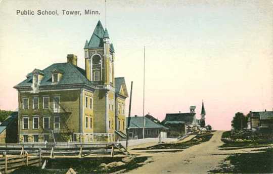 Black and white photograph of a public school in Tower, ca. 1910.