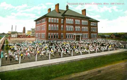 Colorized postcard of Roosevelt High School, ca. 1910.  
