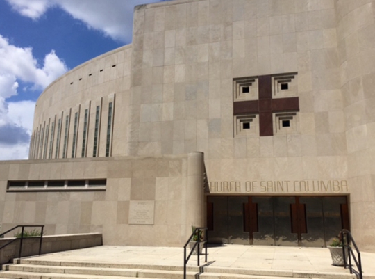 Curved western wall of the Church of St. Columba