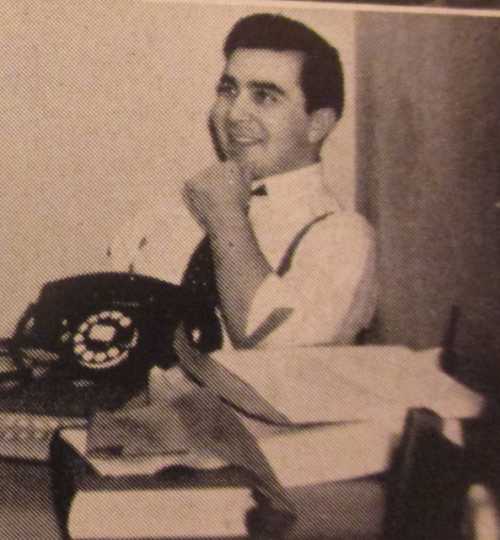 Shulman at his desk as editor of the University of Minnesota’s humor magazine Ski-U-Mah, ca. 1941. From a 1941 issue of Ski-U-Mah, available on microfilm at the Minnesota Historical Society.