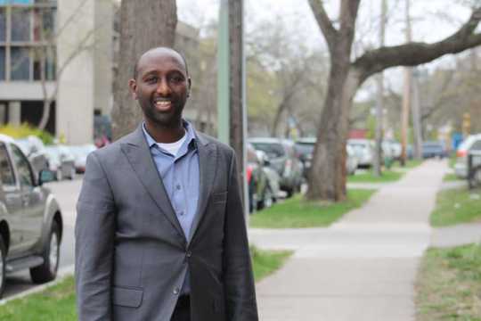 Color image of Mohamud Noor, executive director of the Confederation of Somali Community in Minnesota (CSCM). Photograph by Ibrahim Hirsi, April 24, 2017.
