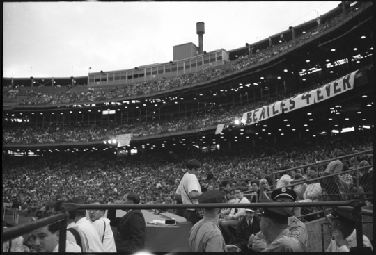 The audience in Metropolitan Stadium during a performance by the Beatles