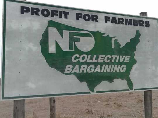 Color image of a National Farmers Organization sign on Highway 23, near St. Cloud. Photographed on January 24, 2016, by Therese Cain.