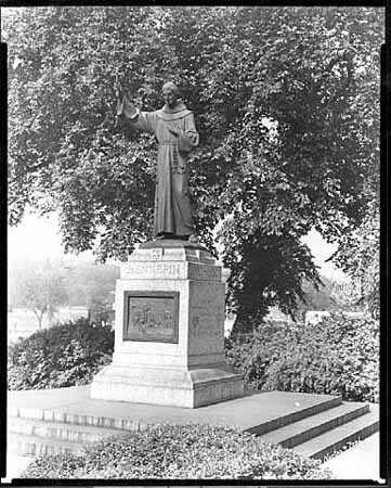 The statue of Father Louis Hennepin at Sixteenth Street and Hennepin Avenue in Minneapolis.