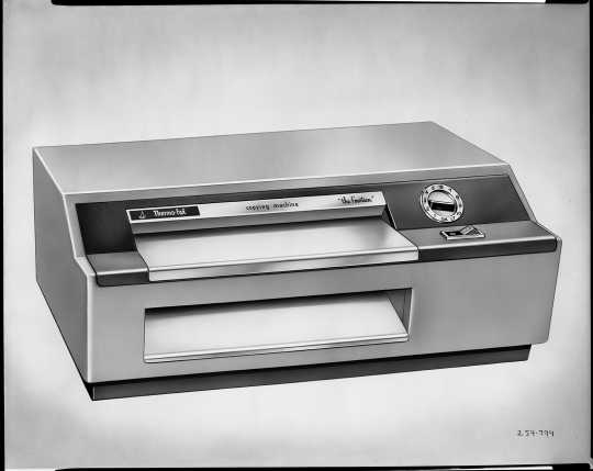 Thermo-Fax copying machine, 1958. The Thermo-Fax was the first photocopier marketed in the United States. While it has since been made obsolete by more advanced products, it had major impacts on office communication.