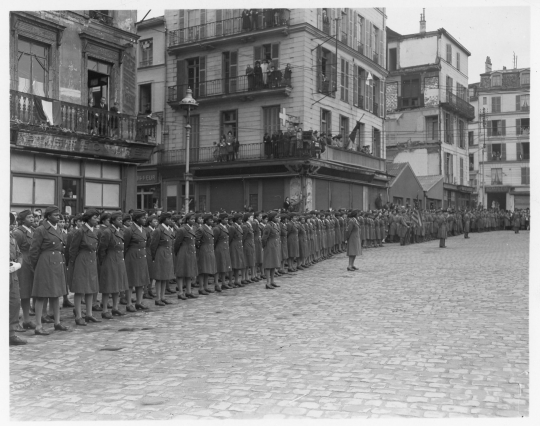 The 6888th Battalion standing at attention in Rouen