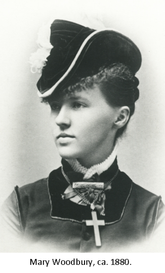 Mary D. Woodbury Caswell, ca. 1880. Mary grew up in the Woodbury House with her brother, and inherited it from her mother in 1908. She and her husband, Irving Caswell, raised their son there. Anoka County Historical Society, Object ID# 3000.4.32-B. Used with the permission of Anoka County Historical Society