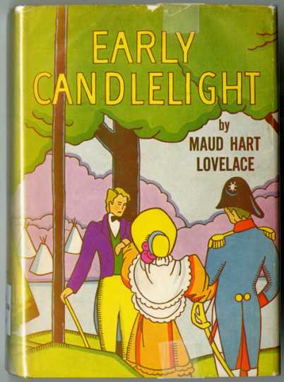 Color scan of the front cover of book jacket for Early Candlelight, a novel by Maud Hart Lovelace, published by the University of Minnesota Press, 1949.