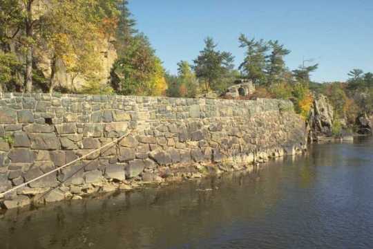 Color image of a Interstate State Park retaining wall along the St. Croix River.