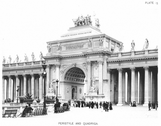 Black and white photograph of the Quadriga created by French for the Columbian Expo in Chicago, 1893.