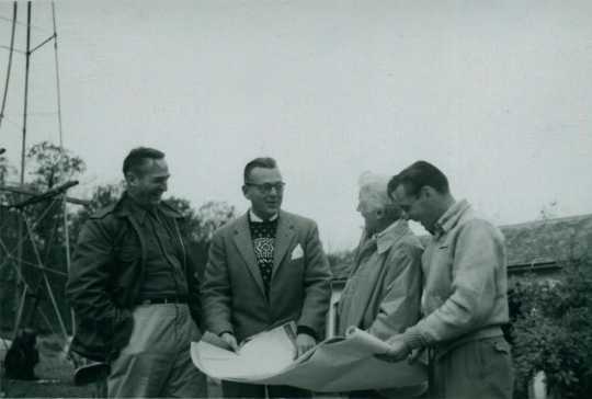 Black and white photograph of Frances E. Andrews (second from right) and others, ca. mid-1950s. Used with the permission of the Hunt Hill Audubon Society.