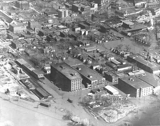 Aerial view of the West Side of St. Paul during flooding