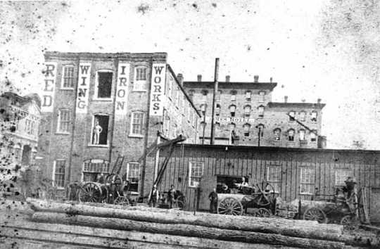 Black and white photograph of Red Wing Iron Works building, c. 1890. 