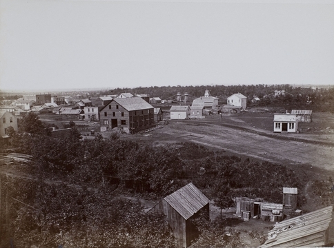 Black and white photo print of Minneapolis, c.1857.